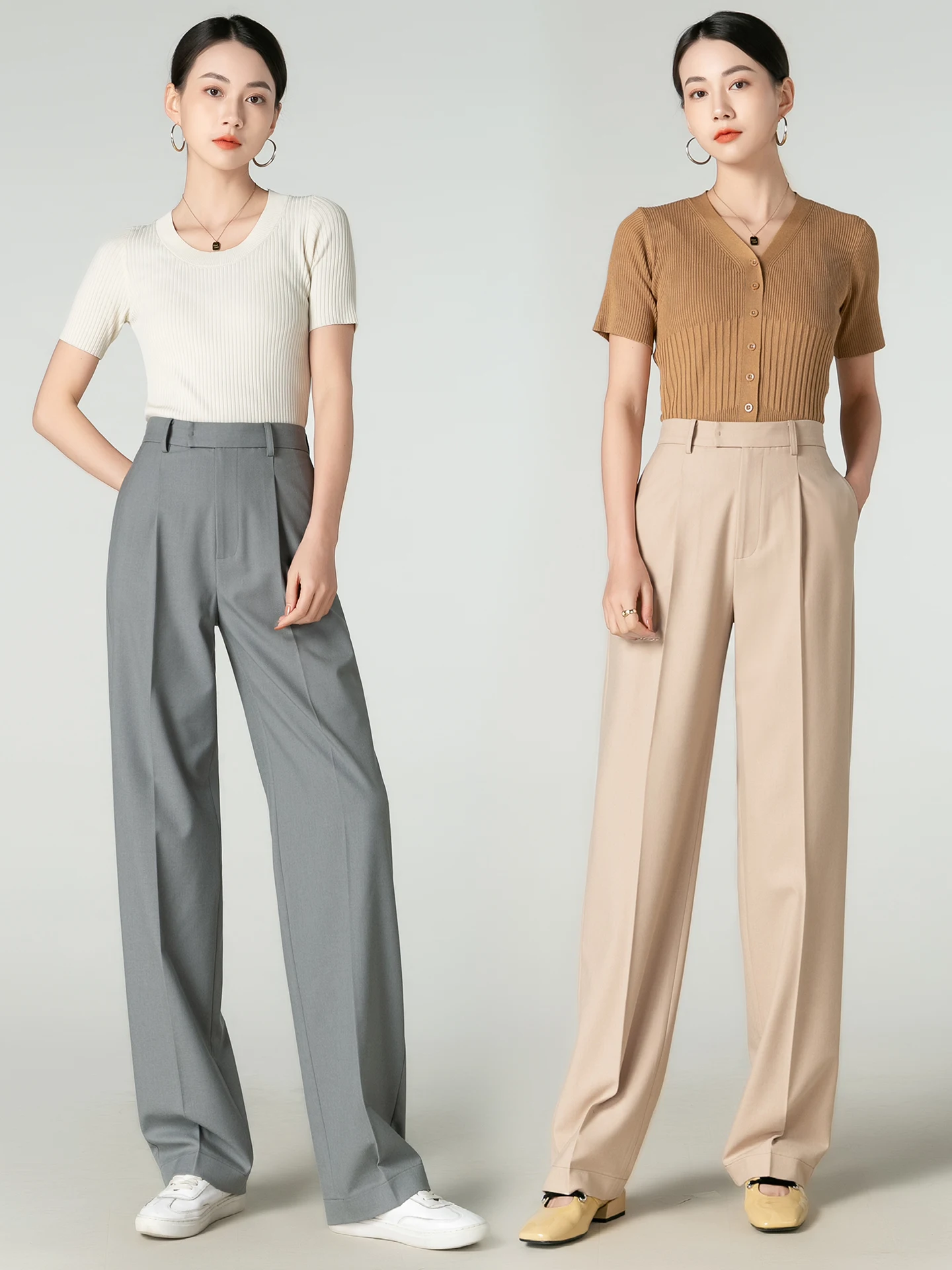 

Ele ey Woolen Straight Leg Pants Women's Spring Summer High Waist Trousers Draped Sle Korean Commute Faion