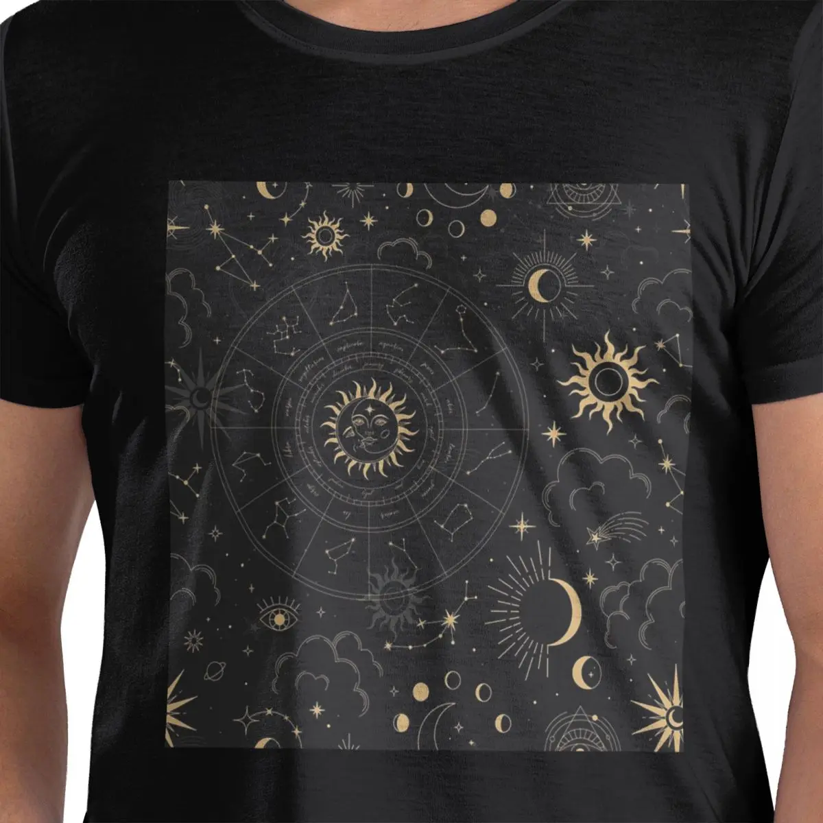 

Ночное небо, золотые небесные звезды, зодиакальные созвездия, футболка из 100% хлопка, мужские забавные футболки, мужские футболки с круглым вырезом и коротким рукавом