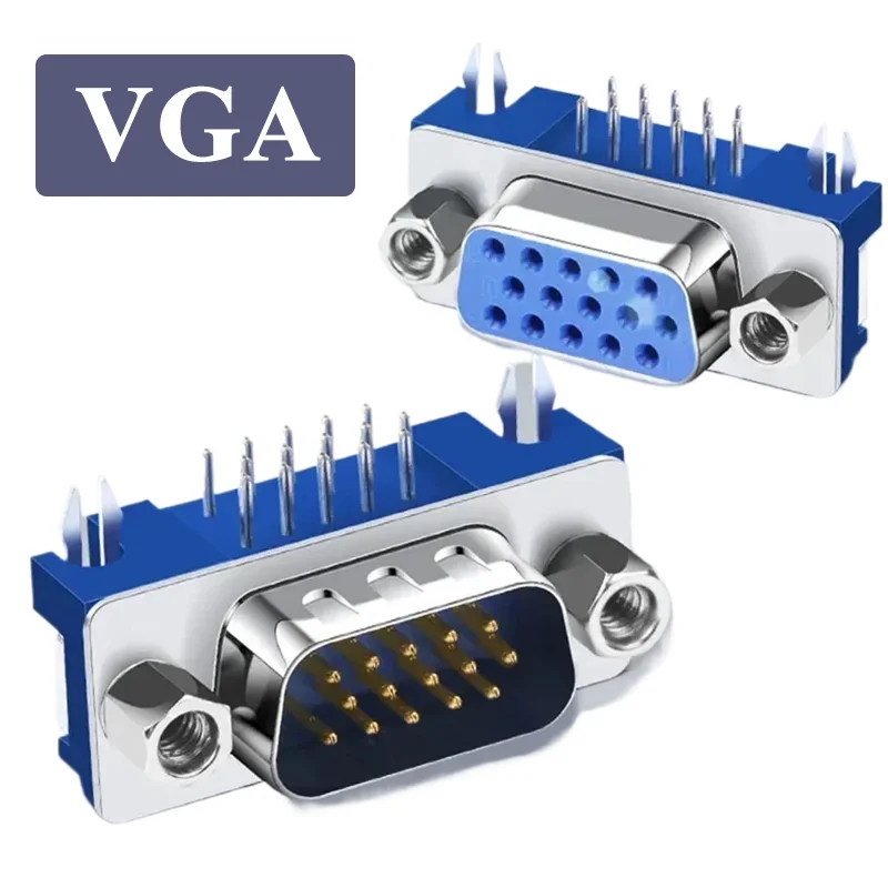 VGA DB15 Socket 3 Rows of 15 Needles PCB Welding Plate Male Female Connector DR15P 3.08/8.85mm Solid Pin 90° Terminal Fitting