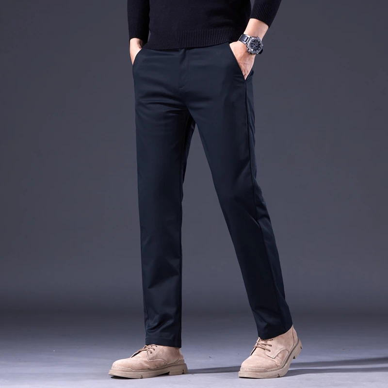 ربيع الخريف الرجال مستقيم سليم سراويل تقليدية تنوعا السراويل البضائع موضة بلون بنطلون ذكر أسود رمادي كاكي أزرق