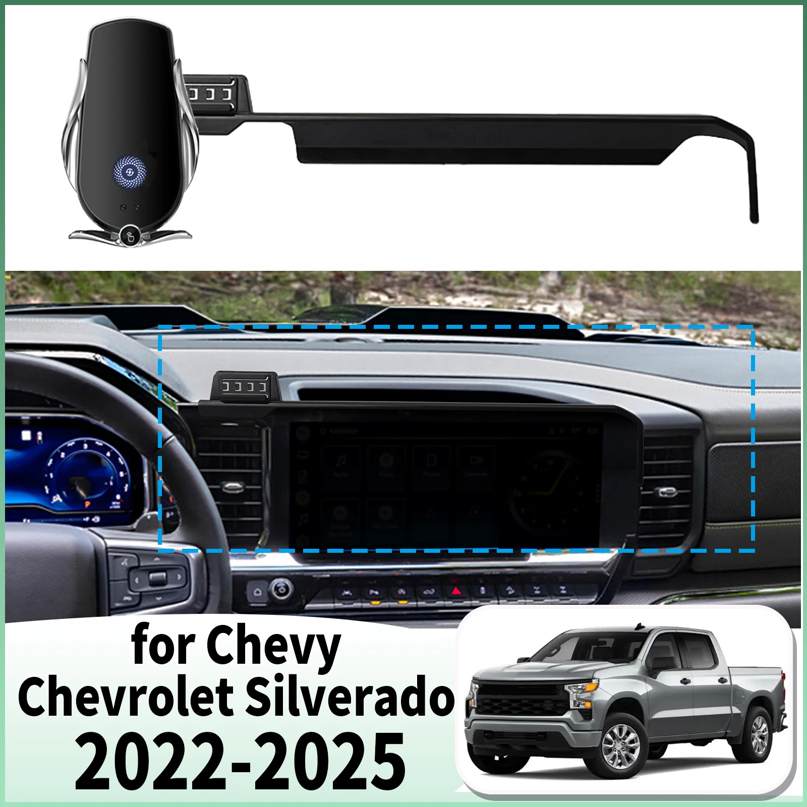 

fit for Chevy Chevrolet Silverado 2022-2025 1500 2500 3500 Specific Dashboard Navigation Phone Holder Mount Design​​ accessoires