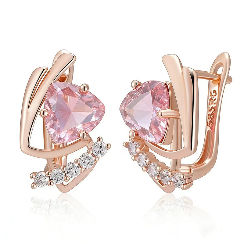 Wbmqda Glänzende kleine Ohrringe mit rosa Stein für Damen, 585er Roségold, modischer Schmuck, Accessoires