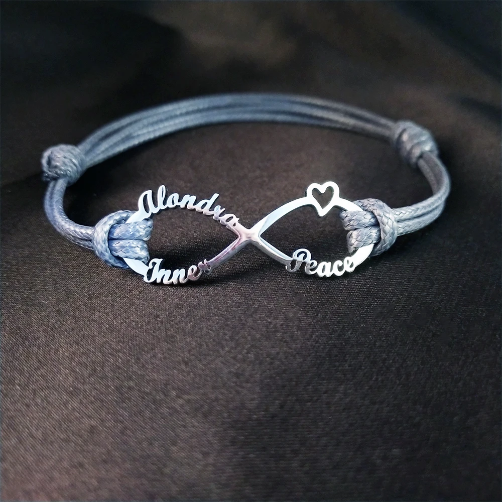 Pulsera de acero inoxidable con nombre personalizado, brazalete de cuerda ajustable, varios colores