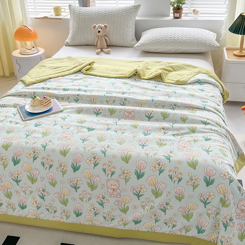 A-class washed cotton and linen summer cool blanket, soaked gauze thin blanket, summer dormitory single and double person washab