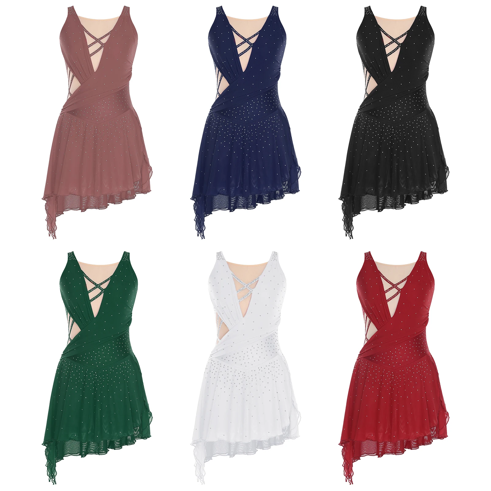 

Figure Skating Dress for Women Backless Side Slit Flowy Asymmetrical Hem Dance Dress for Ballet Lyrical Modern Stage Performance