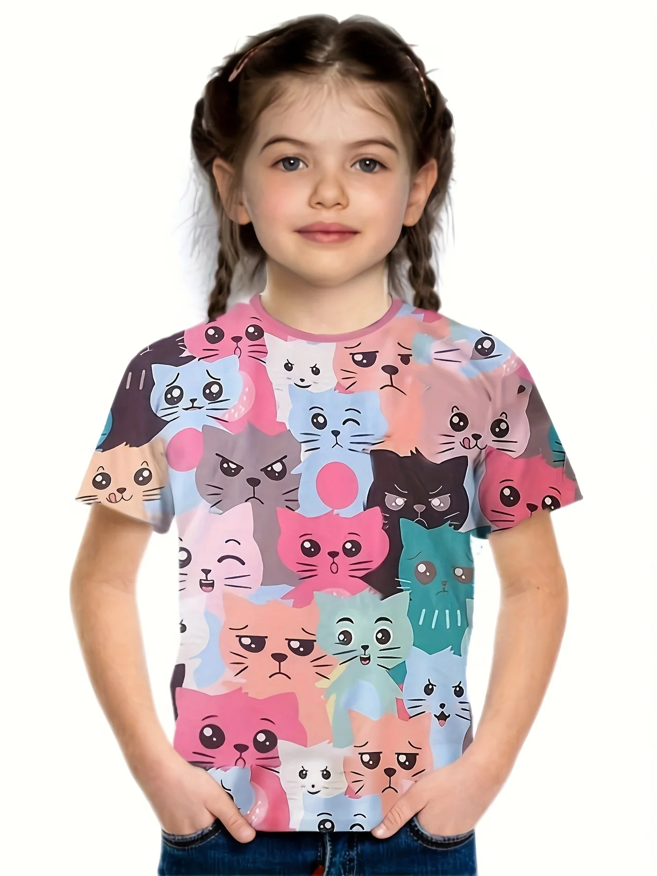 

2023 Adorable Graphic T-shirt, Girls' Comfy Short Sleeve Tees For Summer PartyChildren Fashion3D T-Shirt Kids Cool Clothes Tops