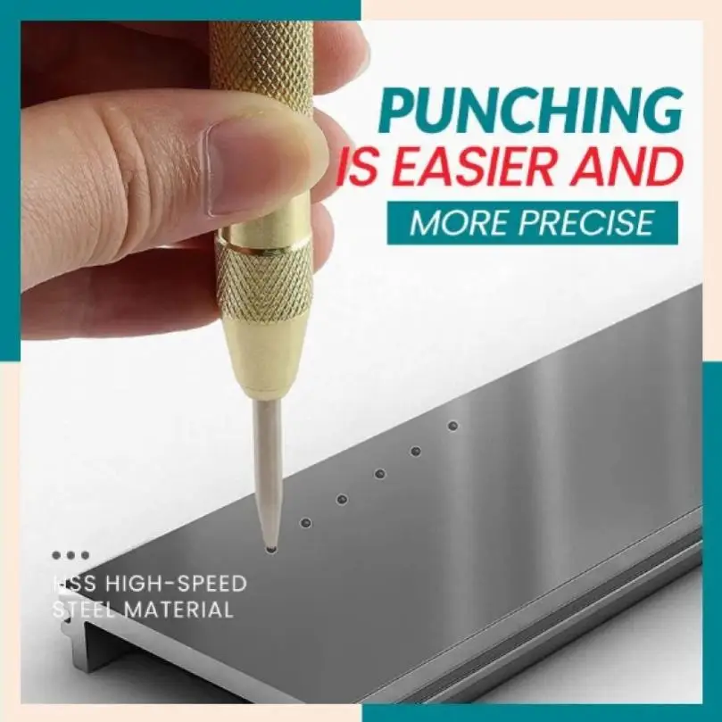 Automatic Center Punch Hole with Cap Adjustable Impact Spring Loaded Punch Wood Press Dent Marker Woodworking Tool Drill Bit