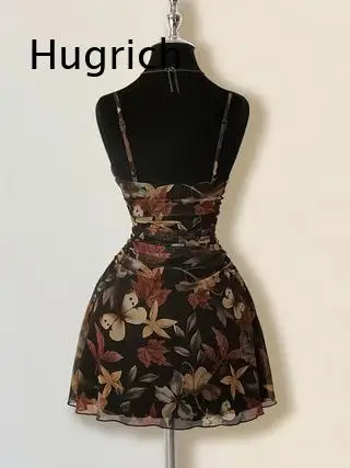 Vintage Maple Leaf Print Ruffle Hem Dress For Women Elegant Midi Skirt Suitable For Wedding Holiday Back To School And Romantic
