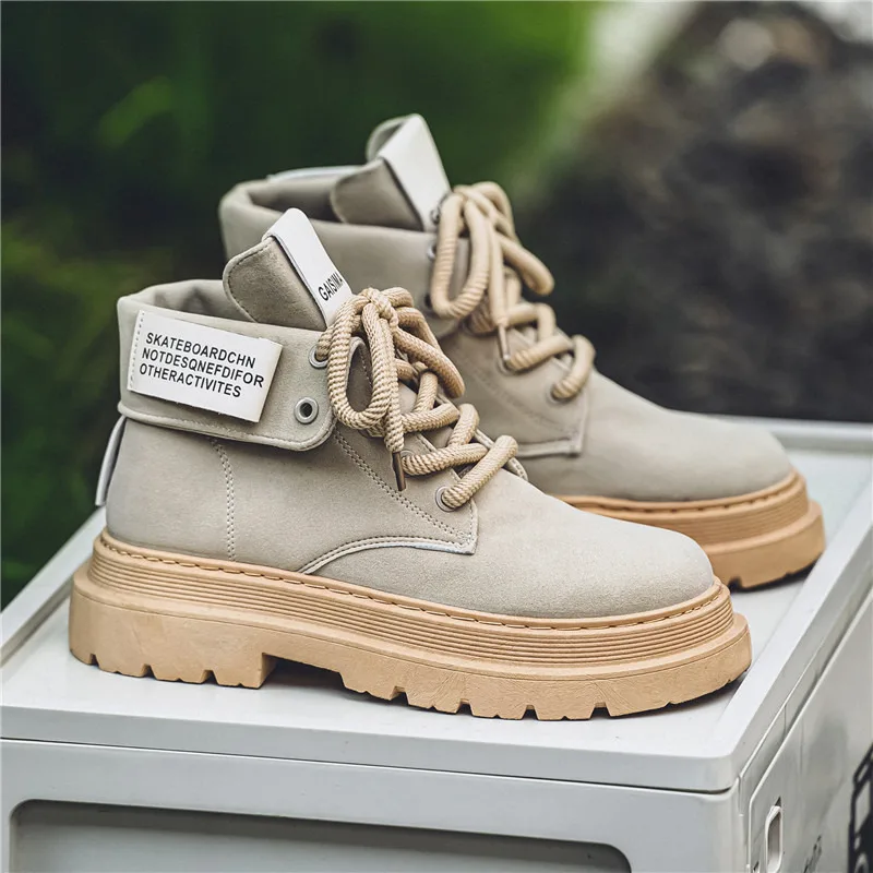 

2025 Suede Platform Boots For Men New Designer Trendy Boots Man Outdoor Comfy Motorcyclist Boots Men Ankle Boots Botas Masculino