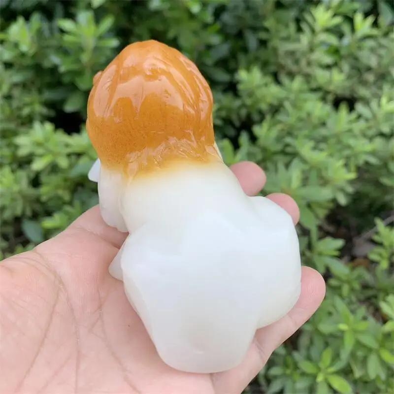 Natural Jade Lion Carving Polished Ore Ornaments Craft Healing Stone Home Decor Collection Gifts 1pcs