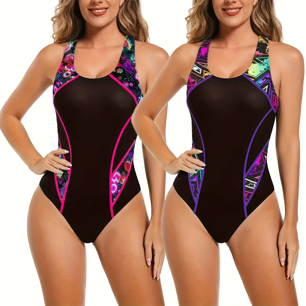 

2025 Summer New Sexy One Piece Women Swimwear Sports Swimsuit Colorblock Monokini Beach Bathing Suit Bikini Monokini Backless