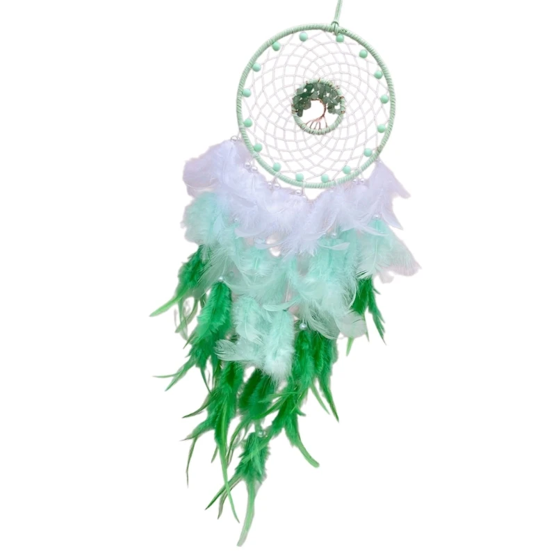 Bohemian Beads Feathered Woven Dreamcatchers with Crystal Stone Tree Wall Hanging Ornament Bedroom Living Room Drop shipping