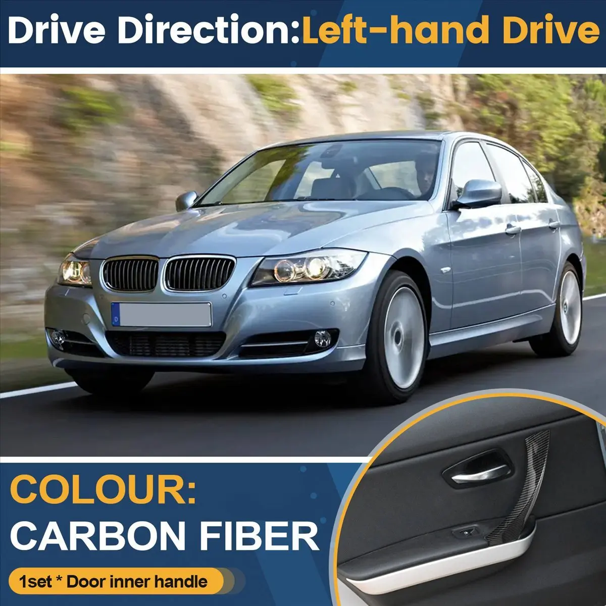 Super Sale Door Pull Handle Set Replacement for BMW 3 Series E90 E91 E92 316 318 320 325 328i 2004-2012 LHD Carbon Fiber Pattern