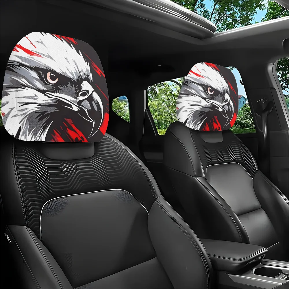 2pcs, Bold Eagle Print Car Headrest Covers, Universal Seat Headrest Protectors, Dustproof, Unfilled Inside