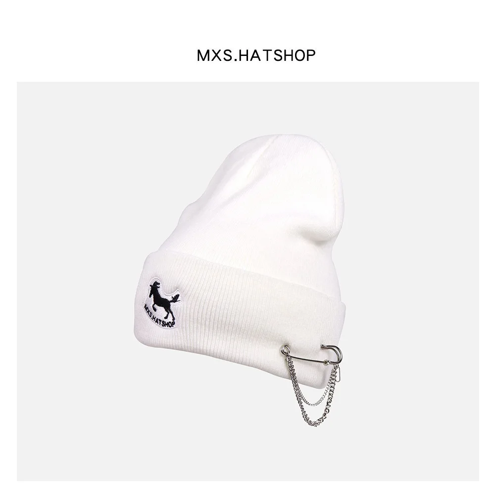 

Original Ins Vintage White Embroidered Knitted Hat Unisex Cool Design Hip Hop Knit Cold Cap for Men And Women Casual Style