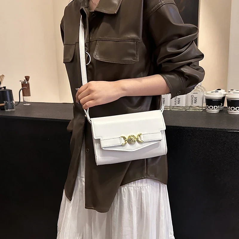 

Elegant Minimalist Leather Crossbody Bag Women's Luxury Vintage Purse Designer Paris Style Solid Color Commuter Shopper Tote