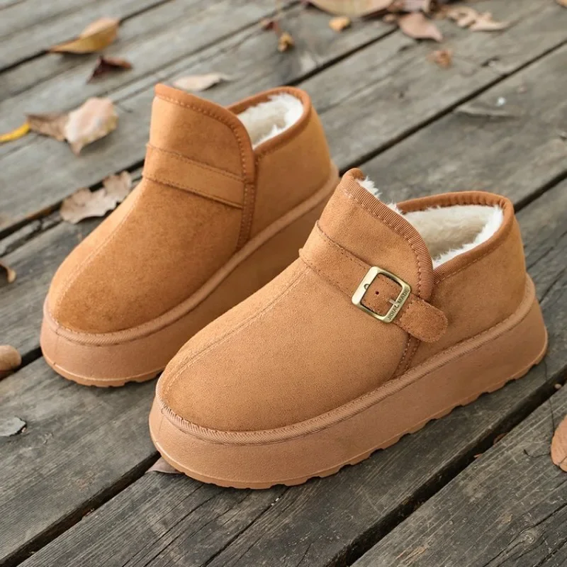 2026 New Winter Women's Keep Warm Solid Color Vintage Comfortable Mid Heel Snow Boots Women Fashionable Anti Slip Snow Boot