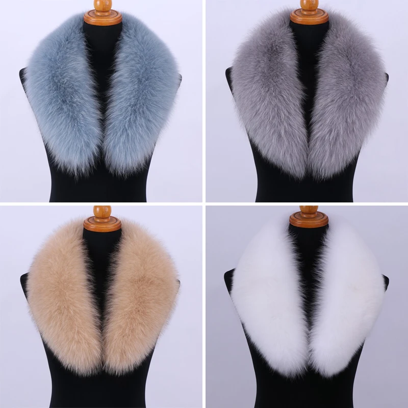 100% Real Fox Fur Collar For Women Winter Fashion Luxury Hood Trims Fur Scarves Coat Parkaks Neck Warm Furry Scarf Lady Shalw