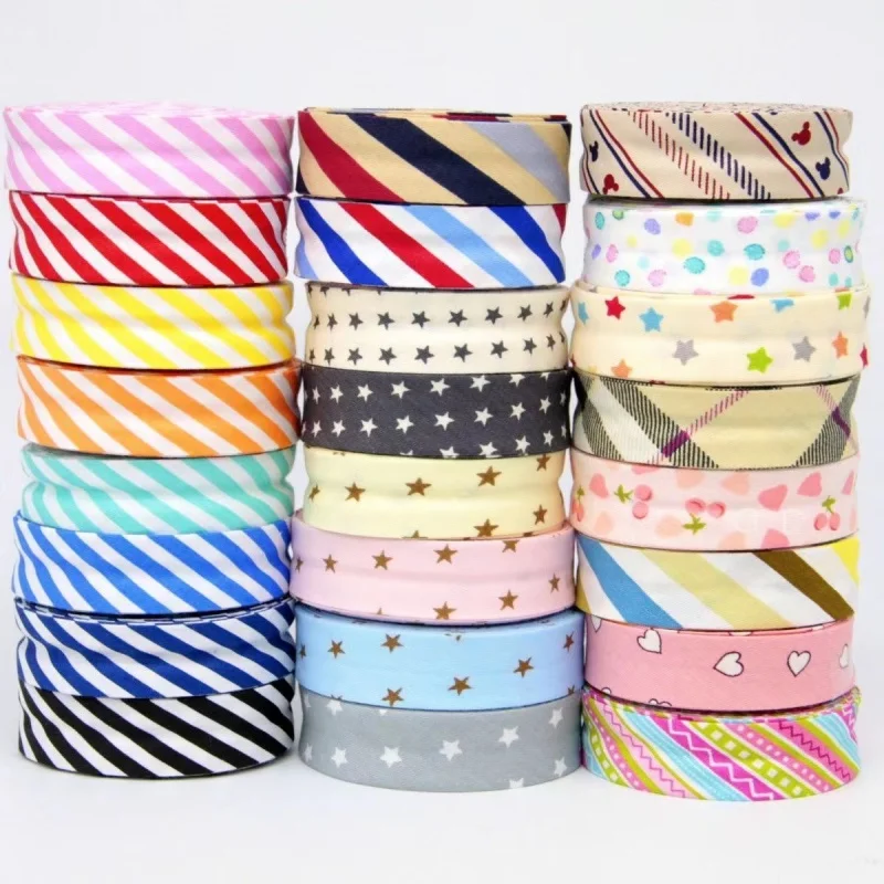 25mm Cotton Bias Tapes Single Folded Bias Binding Tapes Cross Grain Series Craft Apparel Sewing Cloth Fabric Tape 5m per roll