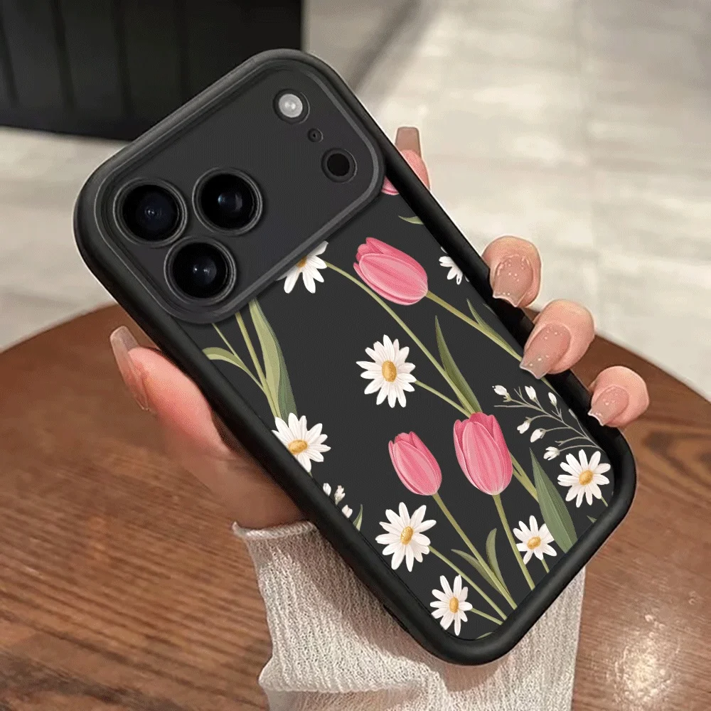 Tulip Daisy Strap Rope Handyhülle für iPhone 12 13 14 15 16 17 ProMax 15 14 13 Pro Plus 16 17 E Stoßfeste Matte Silikonhülle – Detail 6