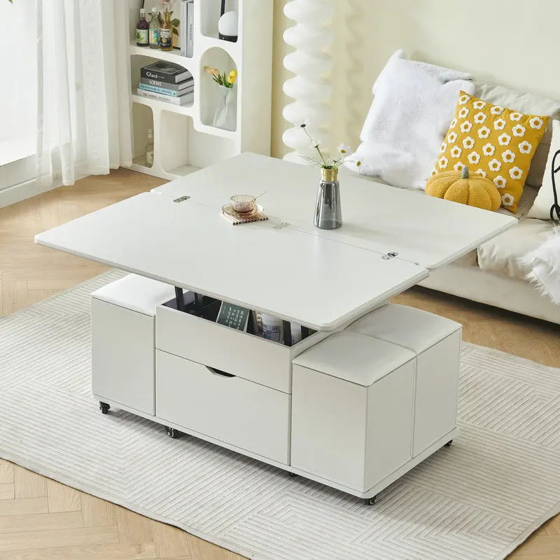 

Cream wind long baseplate lifting coffee table small apartment special mobile telescopic storage multi-functional