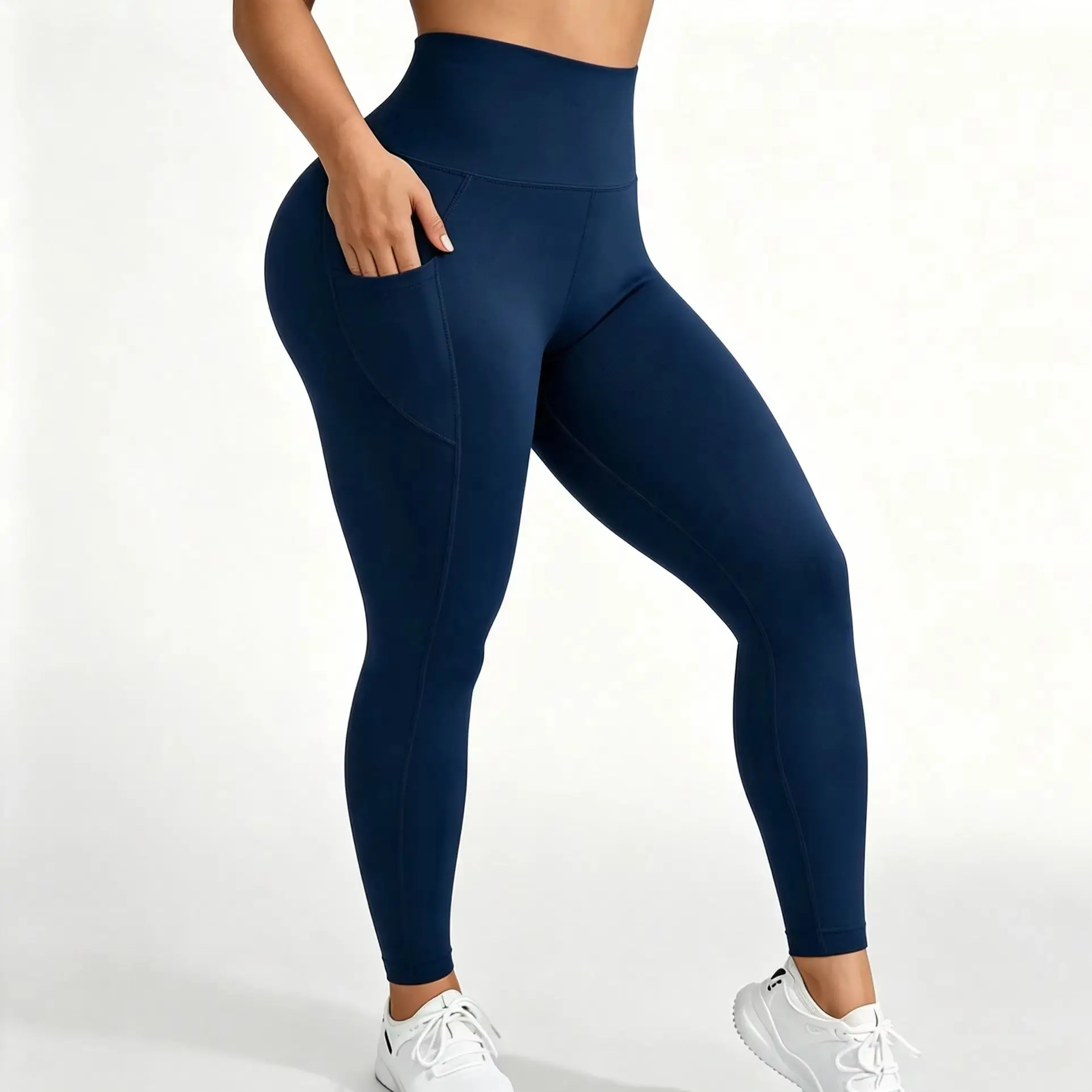 Women High Waist Butt Lift Yoga Leggings Tummy Control Workout Pants with Side Pockets Gym Running Athletic Tights