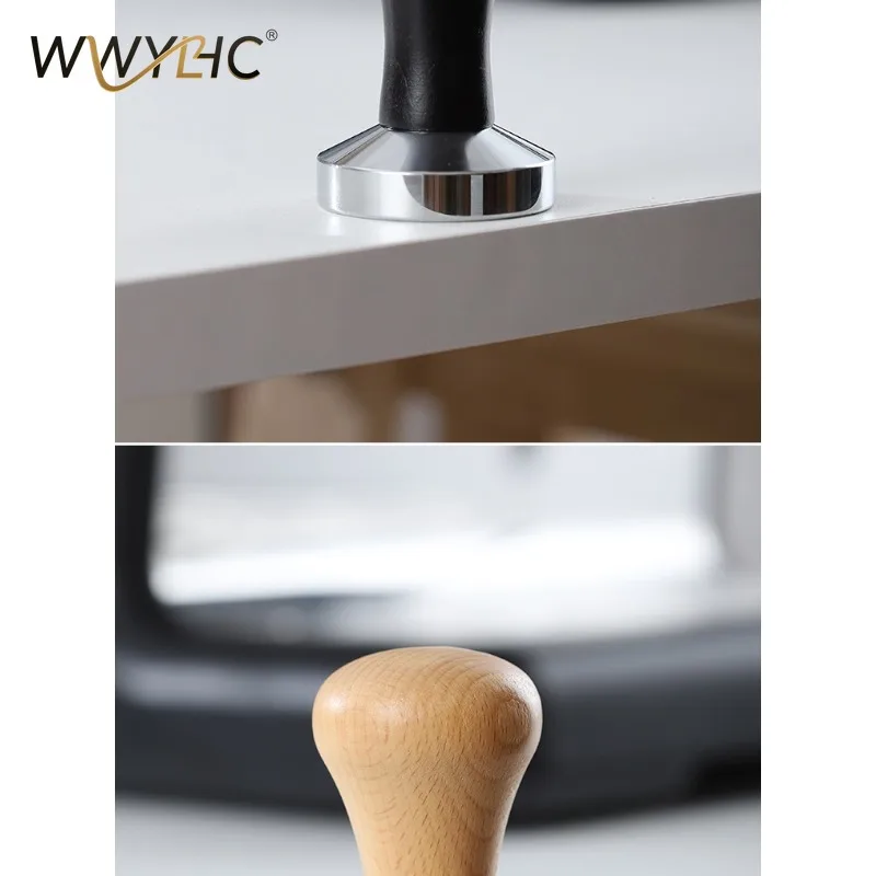 51mm 53mm 58mm Espresso Tamper Solid Wood Handle Flat Base Coffee Press Tool Suitable for Coffee Shop Bar Home Use