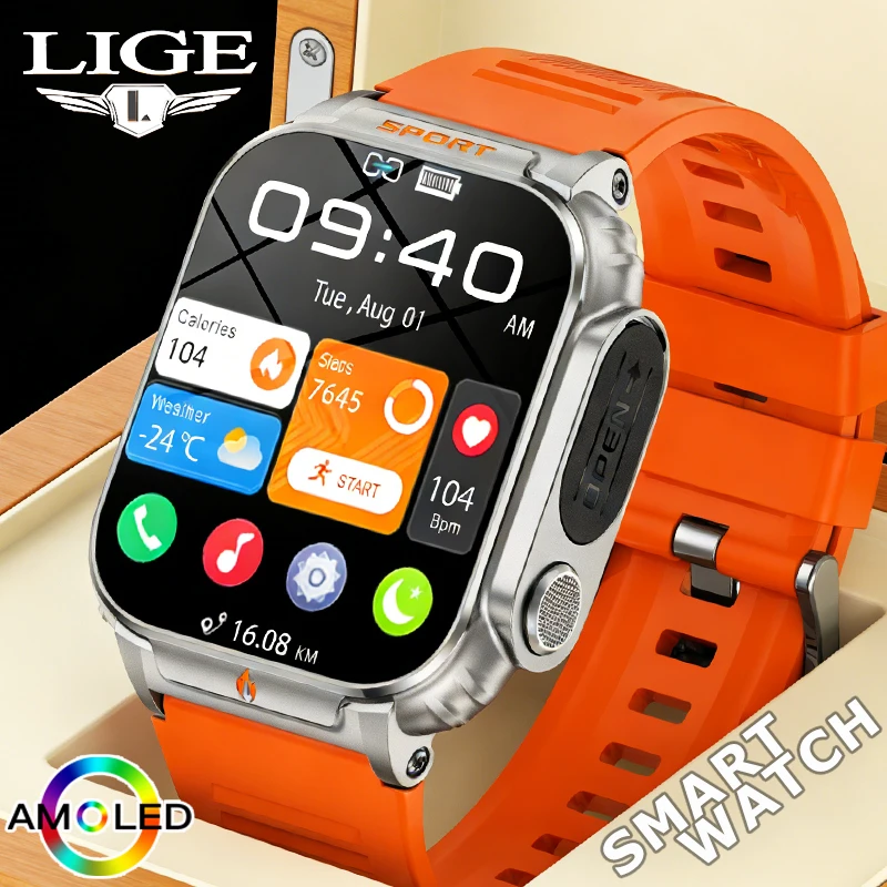 

LIGE New Outdoor 1.95" HD Screen Smart Watch Men 500mAh Battery Sports Watches Bluetooth Call Sports health monitor Smartwatch