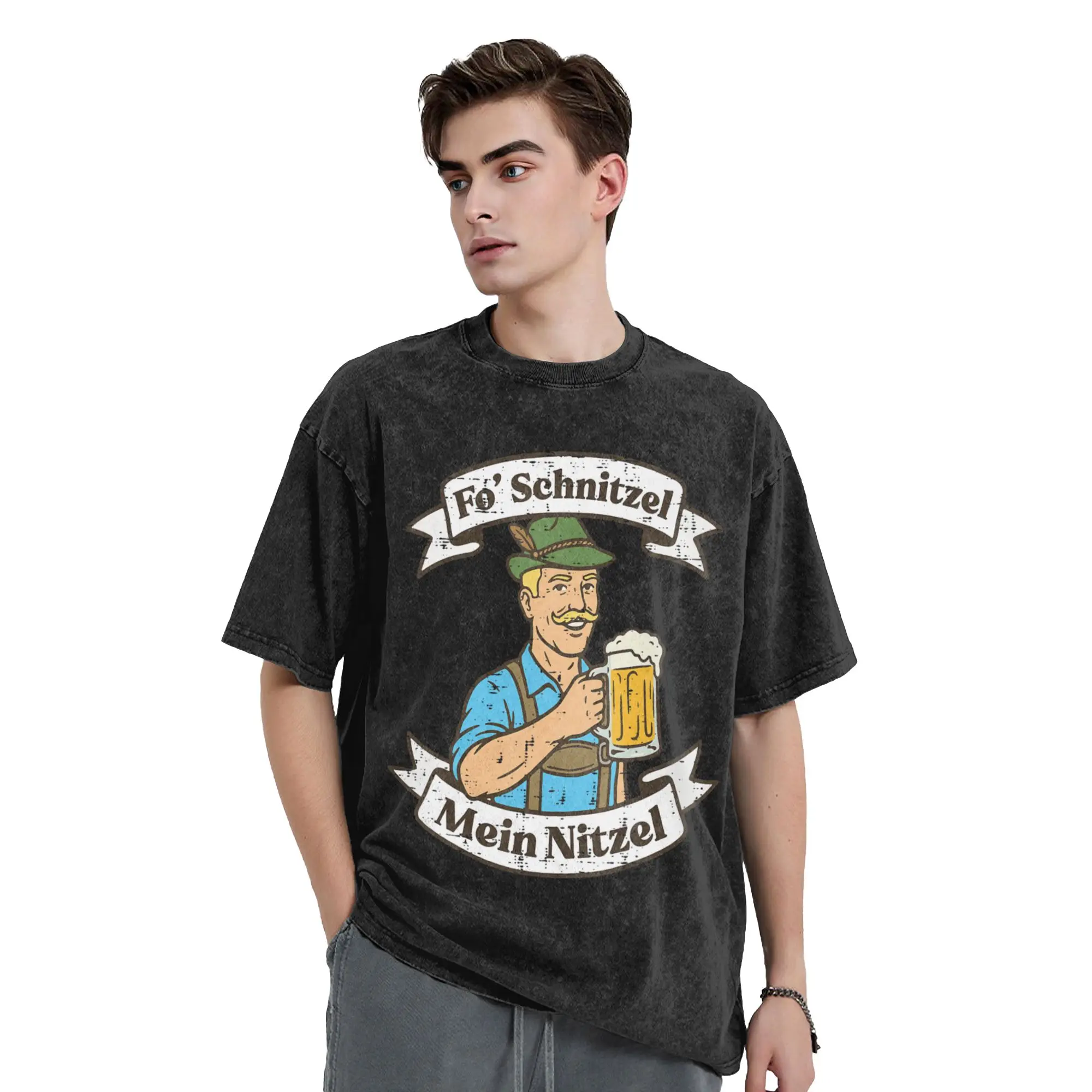 Oktoberfest Fo Schnitzel Mein Nitzel Funny German Washed T Shirt Mens  Aesthetic Cotton T Shirts Beach Big Size Tops