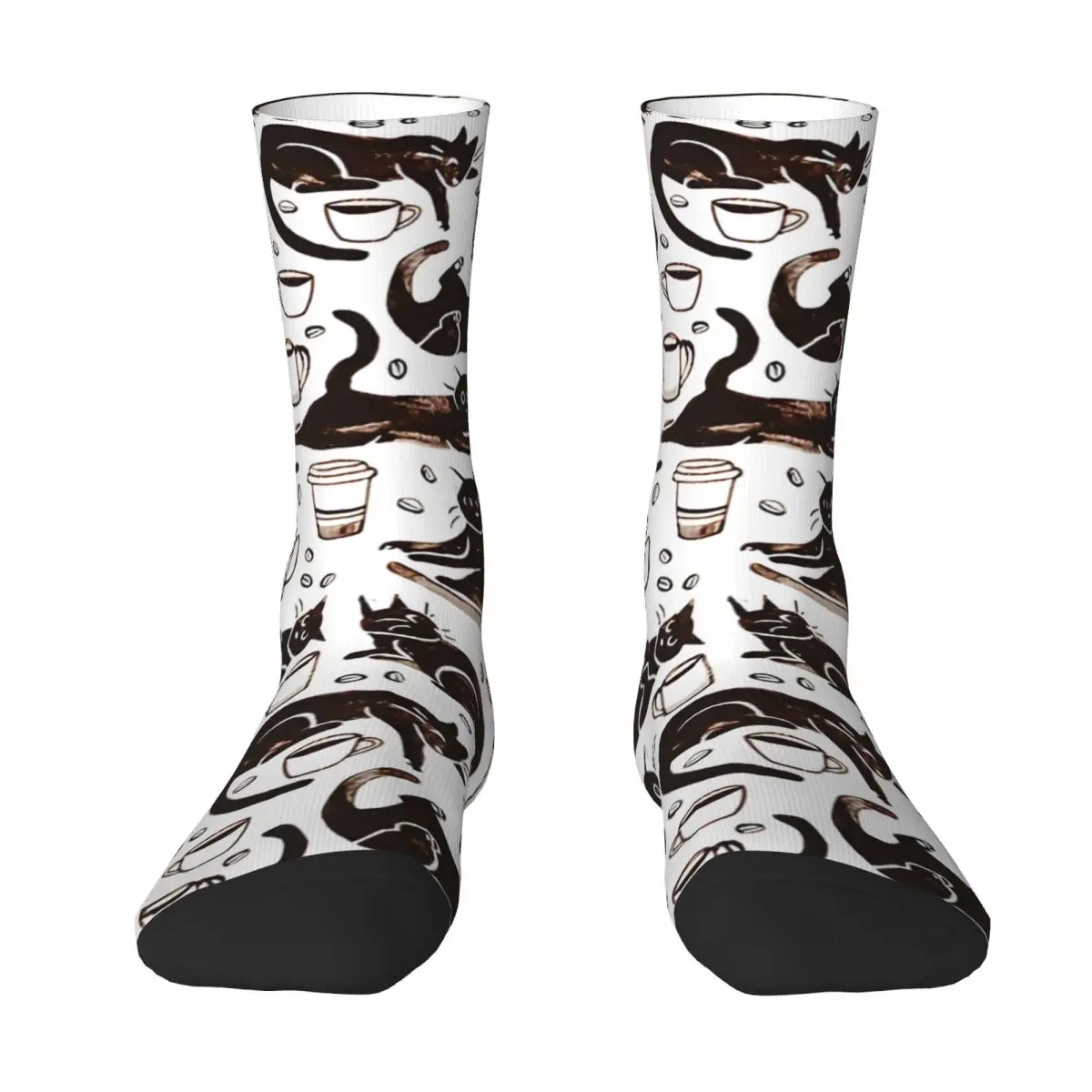 Funny Crazy Sock for Men Gouache Black Cats Vintage Quality Pattern Printed Crew Sock Seamless Gift