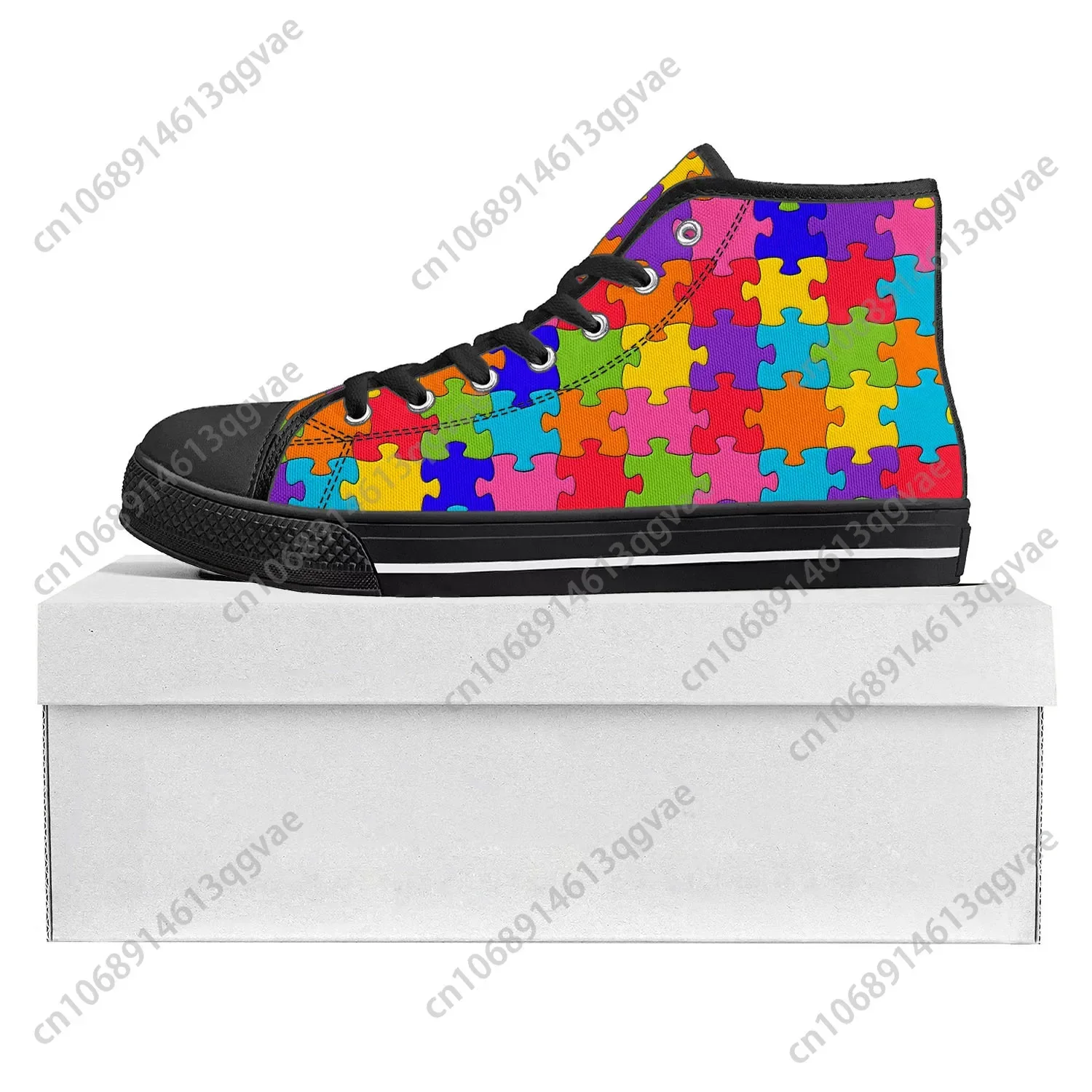 Puzzle Printing Pop High Top High Quality Sneakers Mens Womens Teenager Canvas Sneaker Casual Couple Shoes Custom Shoe Black