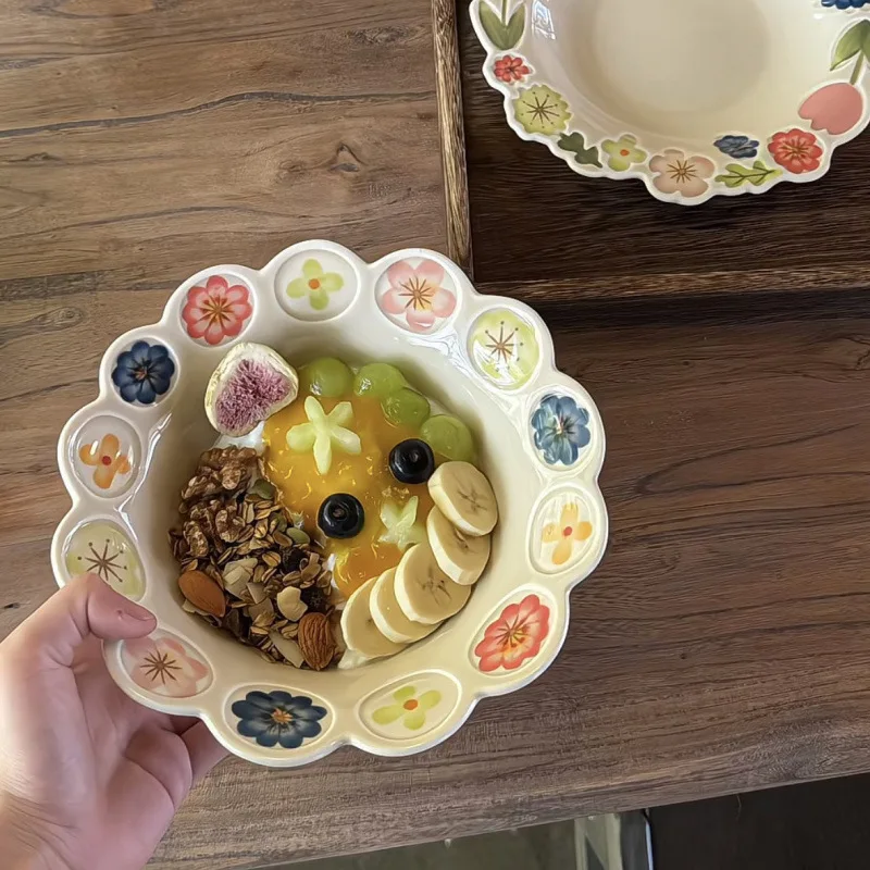 

Japanese Style Niche Underglaze Color Ceramic Flower Tableware High Aesthetic Breakfast Plates Elegant Bowls for Luxury Dining