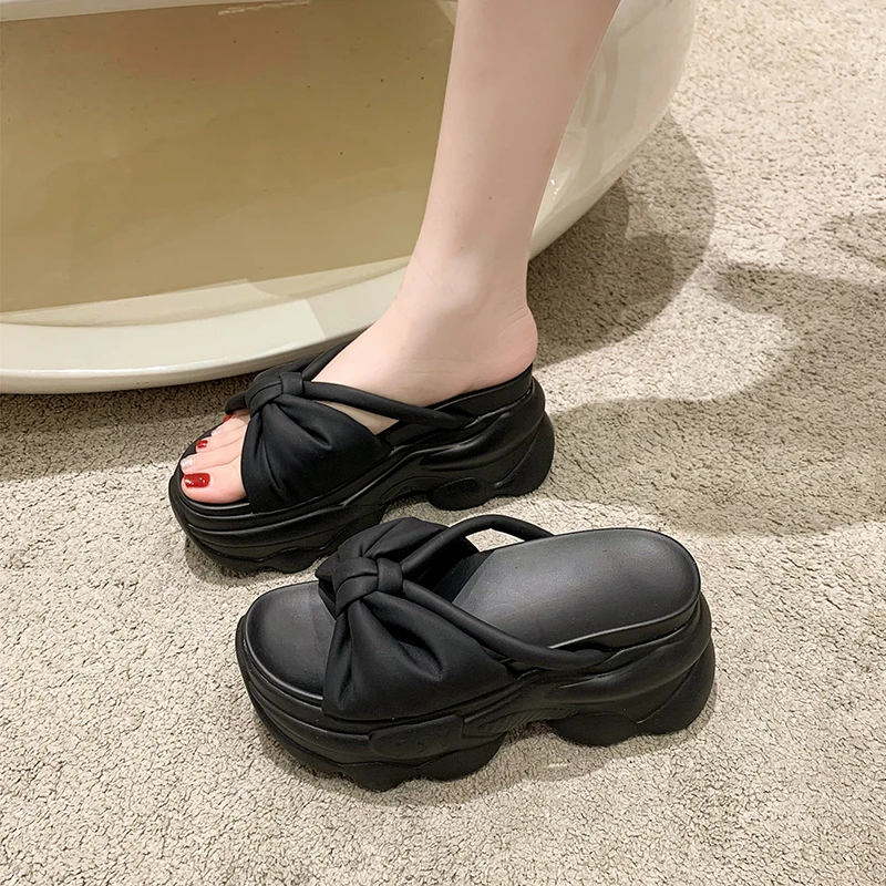 7.5CM Heels Wedge Slides Sandals Women Casual Outdoor Slippers Female Summer Non Slip Beach Slippers Walking Chunky Shoes Woman