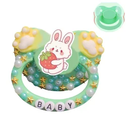unique handmade bling Green strawberry rabbit adult pacifier Adult Sized Cute Gem Pacifier Dummy  Silicone Nipple pacifier