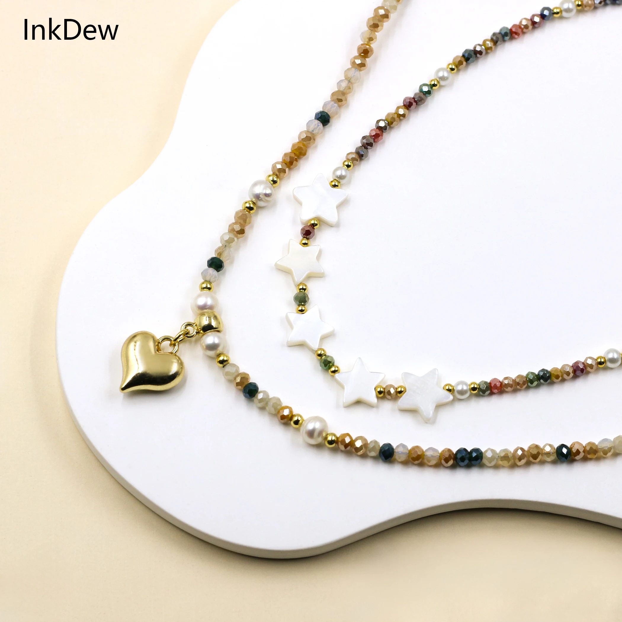 INKDEW Beads Handmade Necklace for Women Threading Faceted Crystal Short Necklace Choker Multicolor NE016