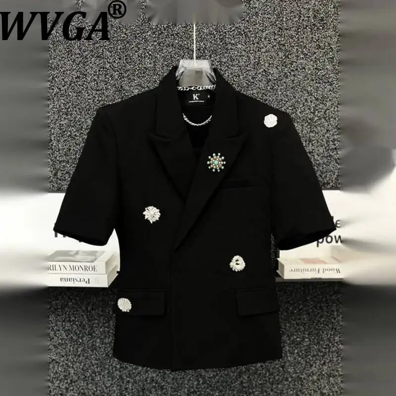 

WVGA Spring Summer New Man High-end Metal Accessory Stylish Cool Blazer Niche Casual Shoulder Pads Short Sleeve Coats Ins W23619