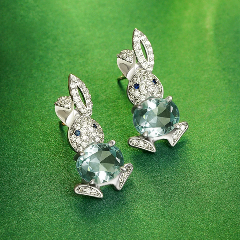 Fashion Shiny Zircon Rabbit Stud Earrings For Women Lovely Animal Bunny Rhinestone Earring Girls Wedding Party New Year Jewelry