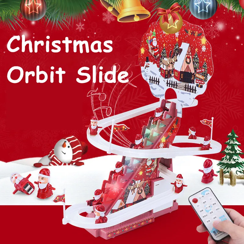 Electric Climbing Ladder Santa Claus Christmas Santa Race Track Toys Educational Music Slides Toy for Christmas Decor