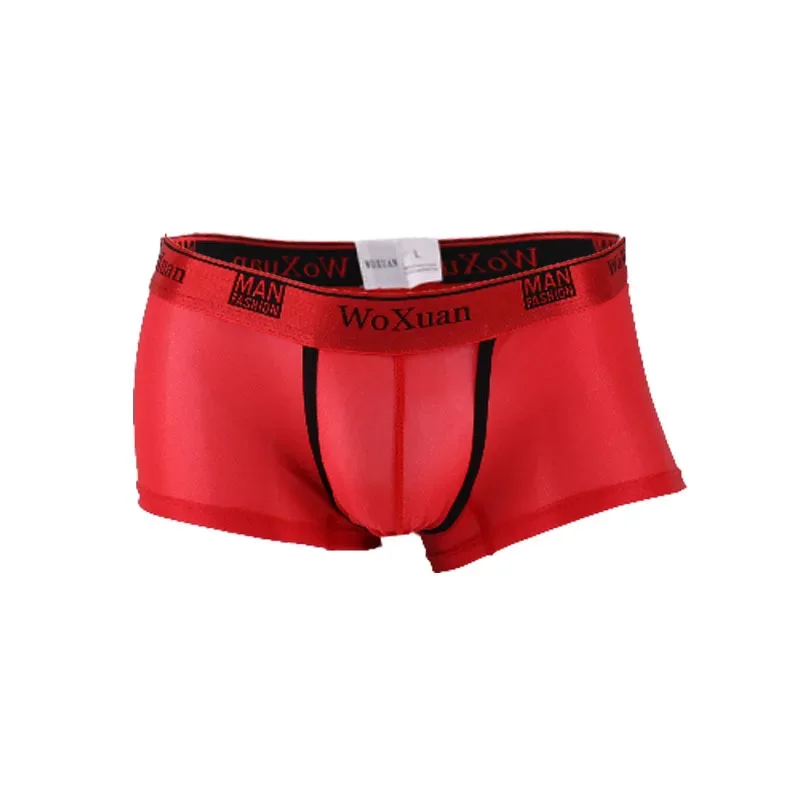 Men Fashionable Trunk Gay Sexy Low Rise Ice Silk Breathable Bulge Pouch Boxer Shorts Youth Fully Transparent Perspective Panties