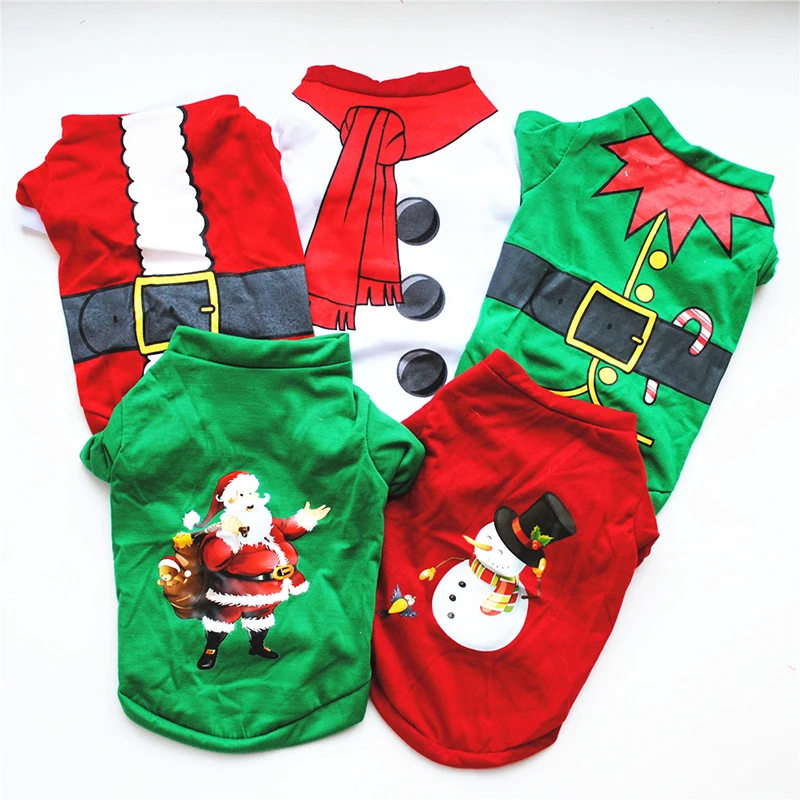Ropa navideña para perros, ropa para mascotas, disfraz para perros pequeños y medianos, muñeco de nieve de dibujos animados, ropa estampada para mascotas de Papá Noel