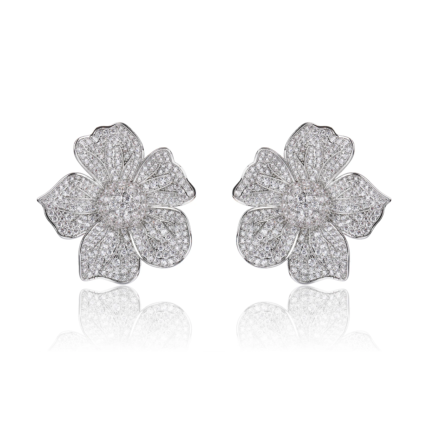 

Cubic Zircon Wedding Earrings for Bridal, Flower Crystals Stud Earring for Party, Women Girl Gift CE11813