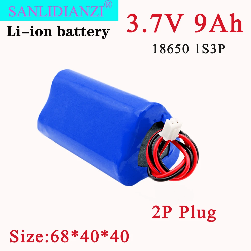 18650 3.7V 9A  lithium battery pack 1S3P 9000mAh built-in BMS, bluetooth speaker, flashlight, GPS, toy, rechargeable battery