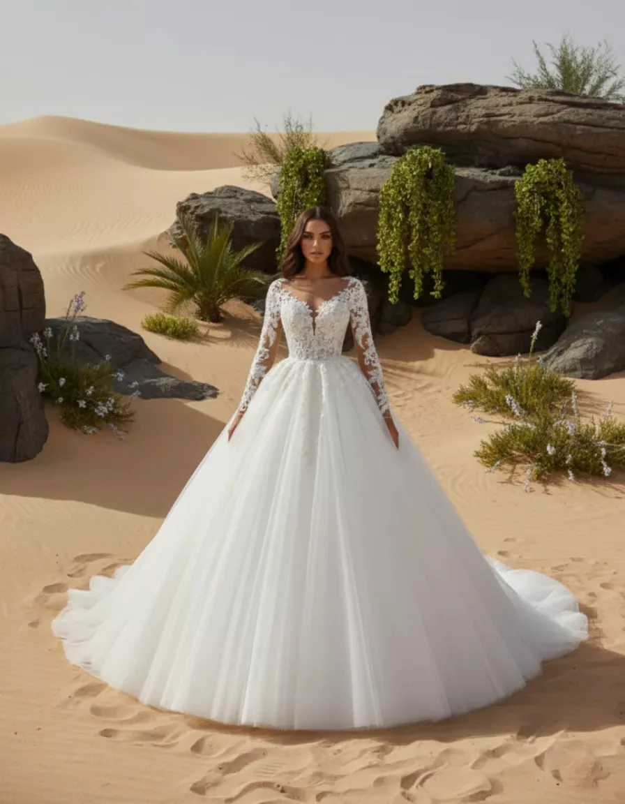 2026 A Line Women's Wedding Dresses Shiny Lace Appliques Vestidos Boda Bride Gowns Customized Long Sleeve Vestidos De Novia