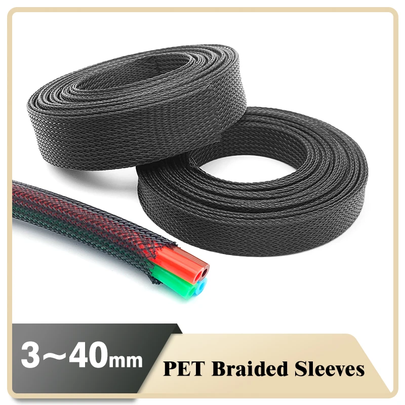 5M/10M High Density Black PET Expandable Braided Sleeve 2 4 6 8 10 12 14 16 18 20 25 30mm Wire Cable Insulated Protection