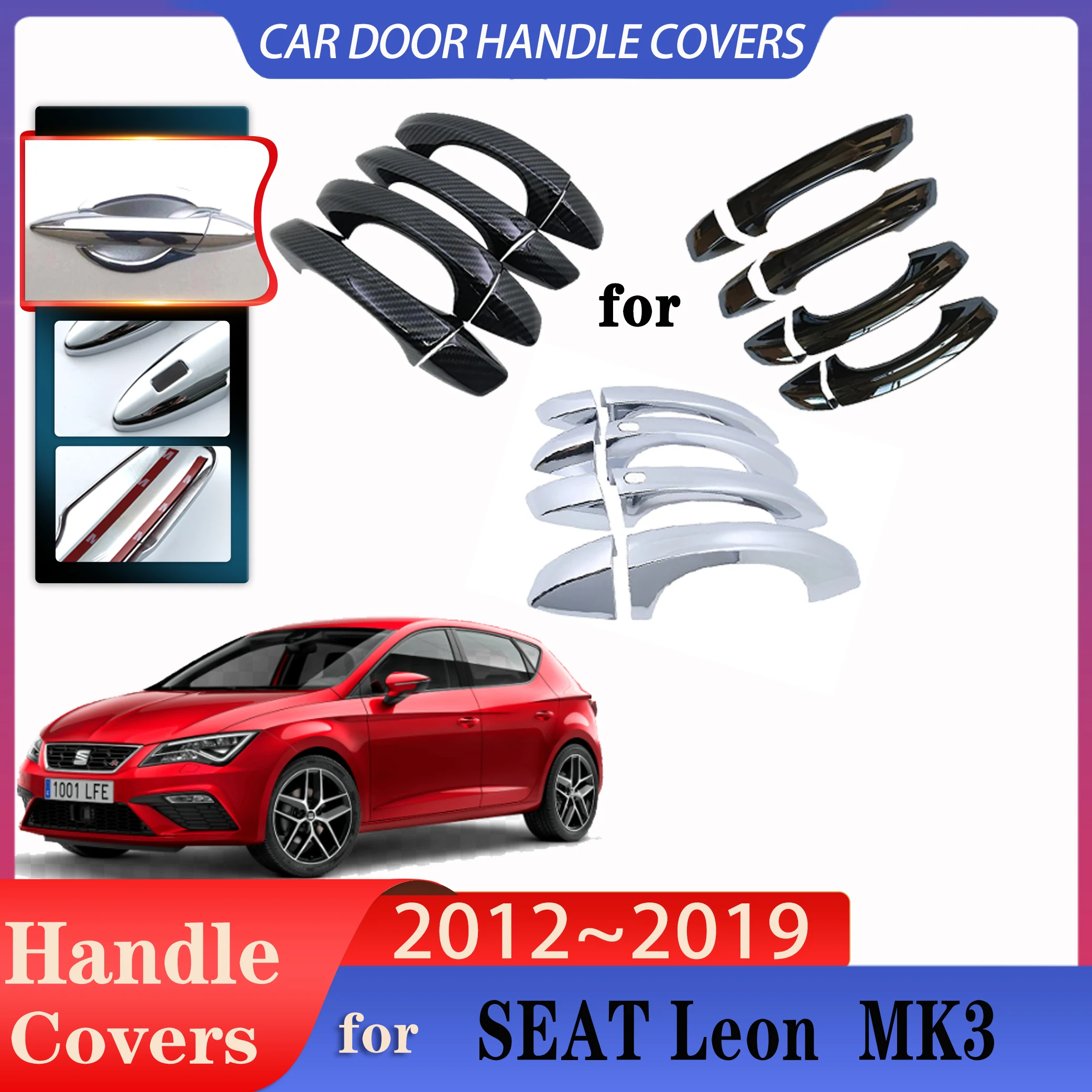 For SEAT Leon 5F Accessories MK3 2012~2019 Car Door Handle Covers Exterior Scratch Protective Decor Rustproof Car Accessories