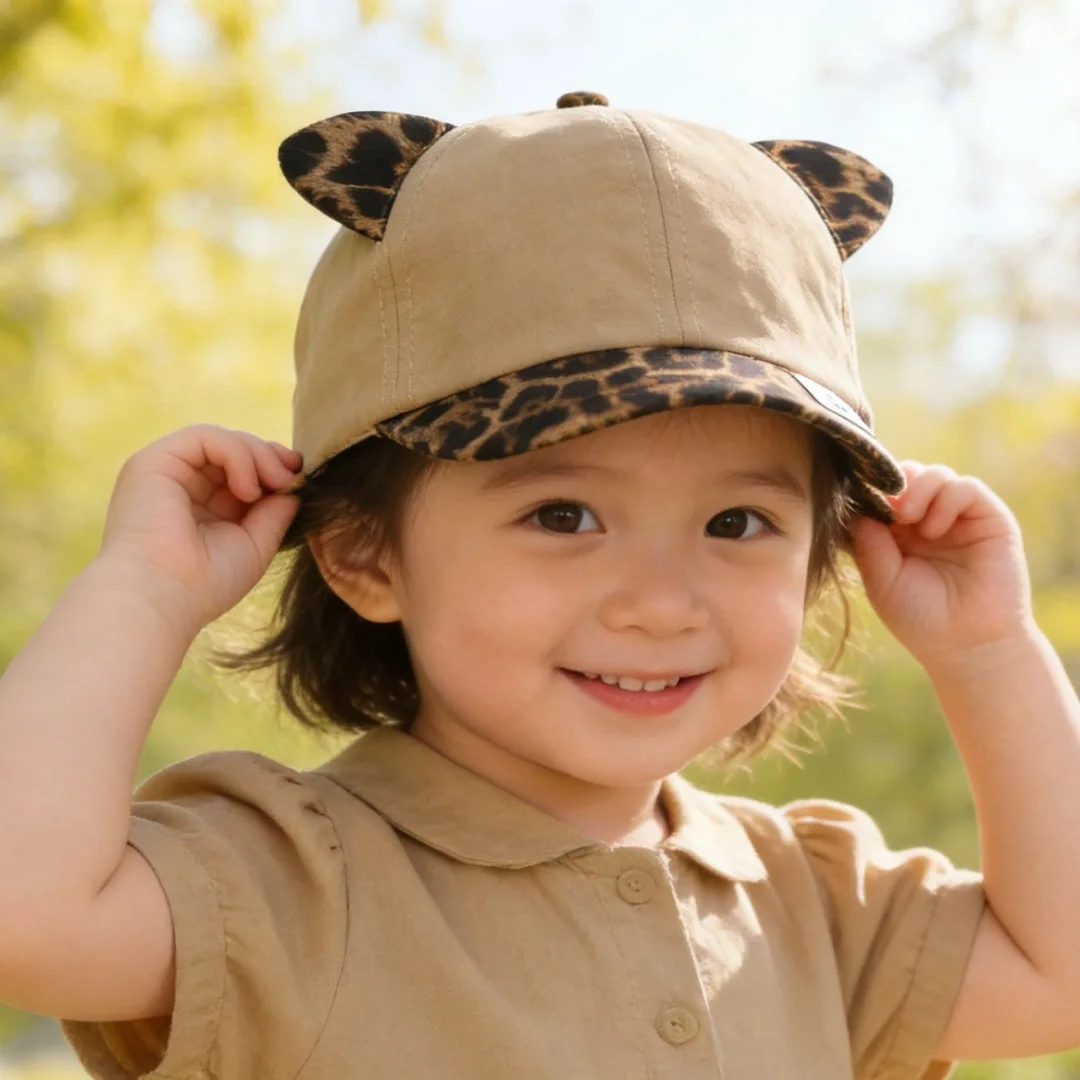 bone-de-beisebol-de-aba-curta-para-bebe-menina-com-estampa-de-leopardo-orelhas-de-gato-fofas-e-protecao-solar-para-criancas-de-1-a-3-anos