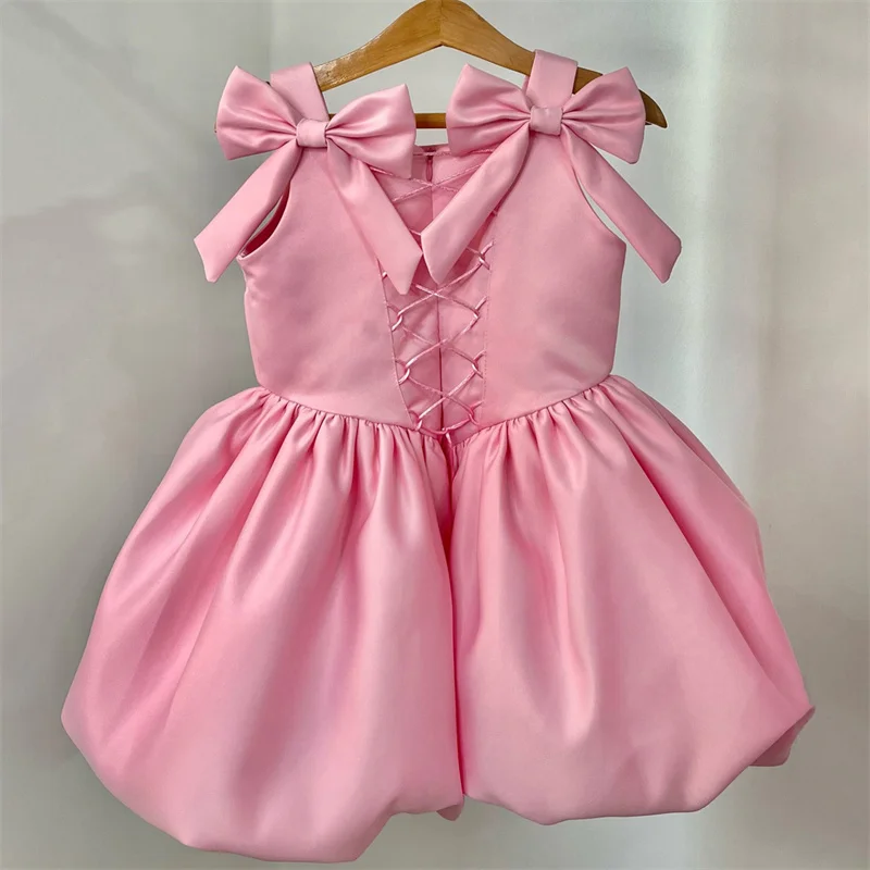 ベビーキッズプリンセスサテンリボンフラワーガールドレス子供初聖体ドレスボールガウンウェディングパーティードレス誕生日ショー