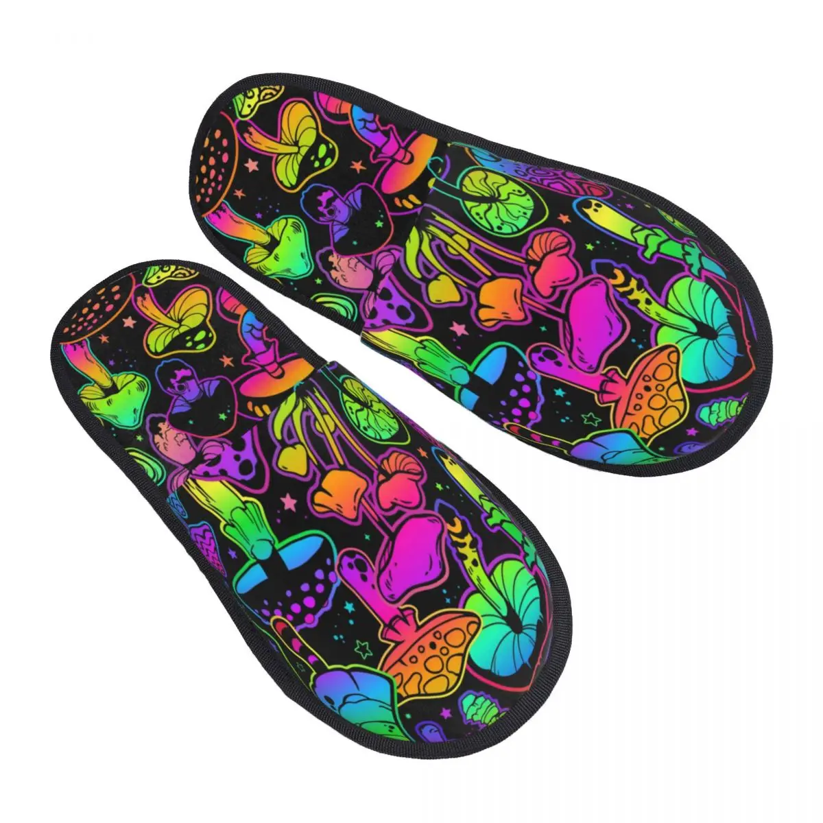 Winter Women Men Non-Slip Flat Slippers Psychedelic Mushrooms Print Indoor Fur Soft Warm Shoes