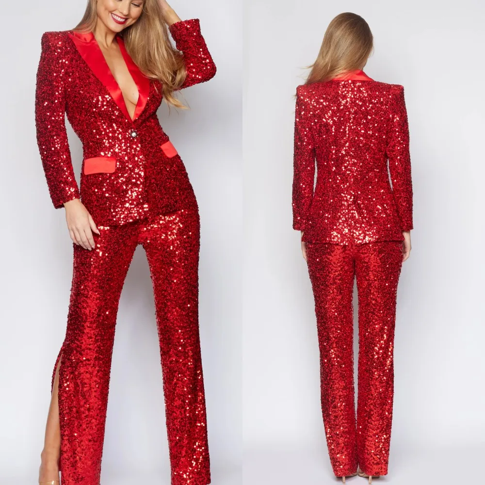 

Блестящие женские платья-костюмы, элегантный пиджак с заостренными лацканами и брюки для женщин, атласный костюм из 2 предметов, индивидуальный пошив W206