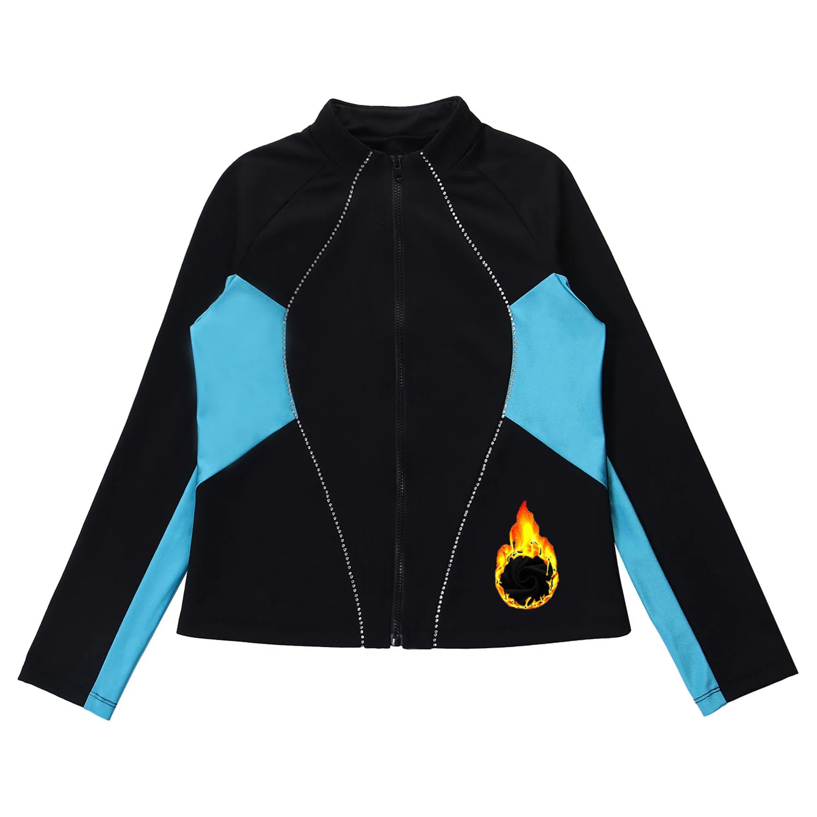 Girls Figure Skating Gymnastics Jacket Ballet Leotards Fleece-Lined Jacket Rhinestones Sweatshirt Outerwear for Sports Workout
